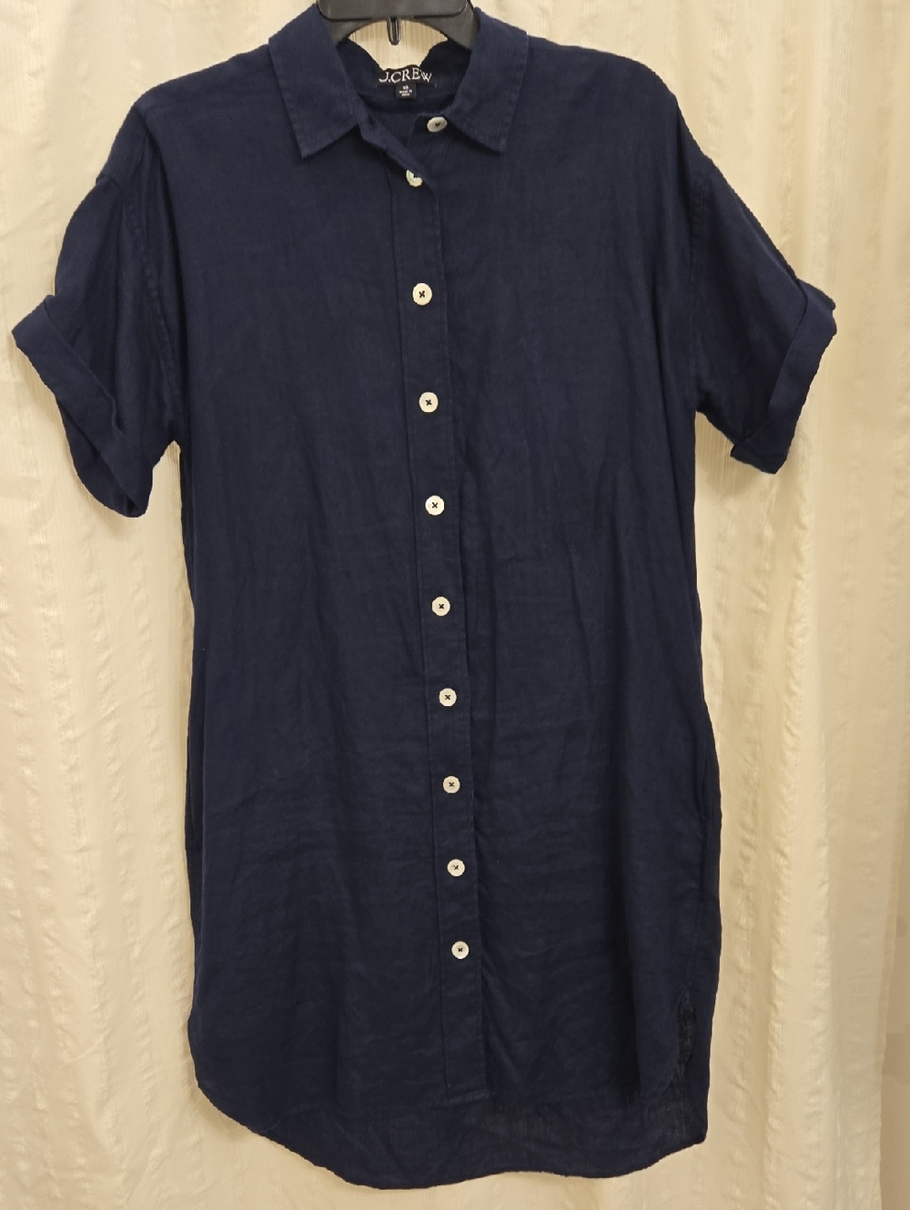 J. Crew Navy Short Sleeve Linen-Blend Button Front Shirt Dress